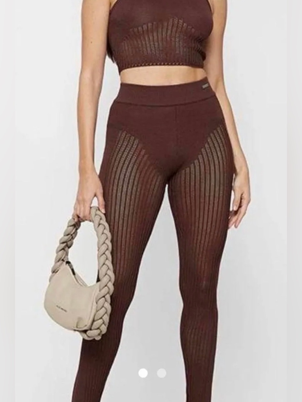 Manière De Voir women's brown ribbed ankle leggings S
